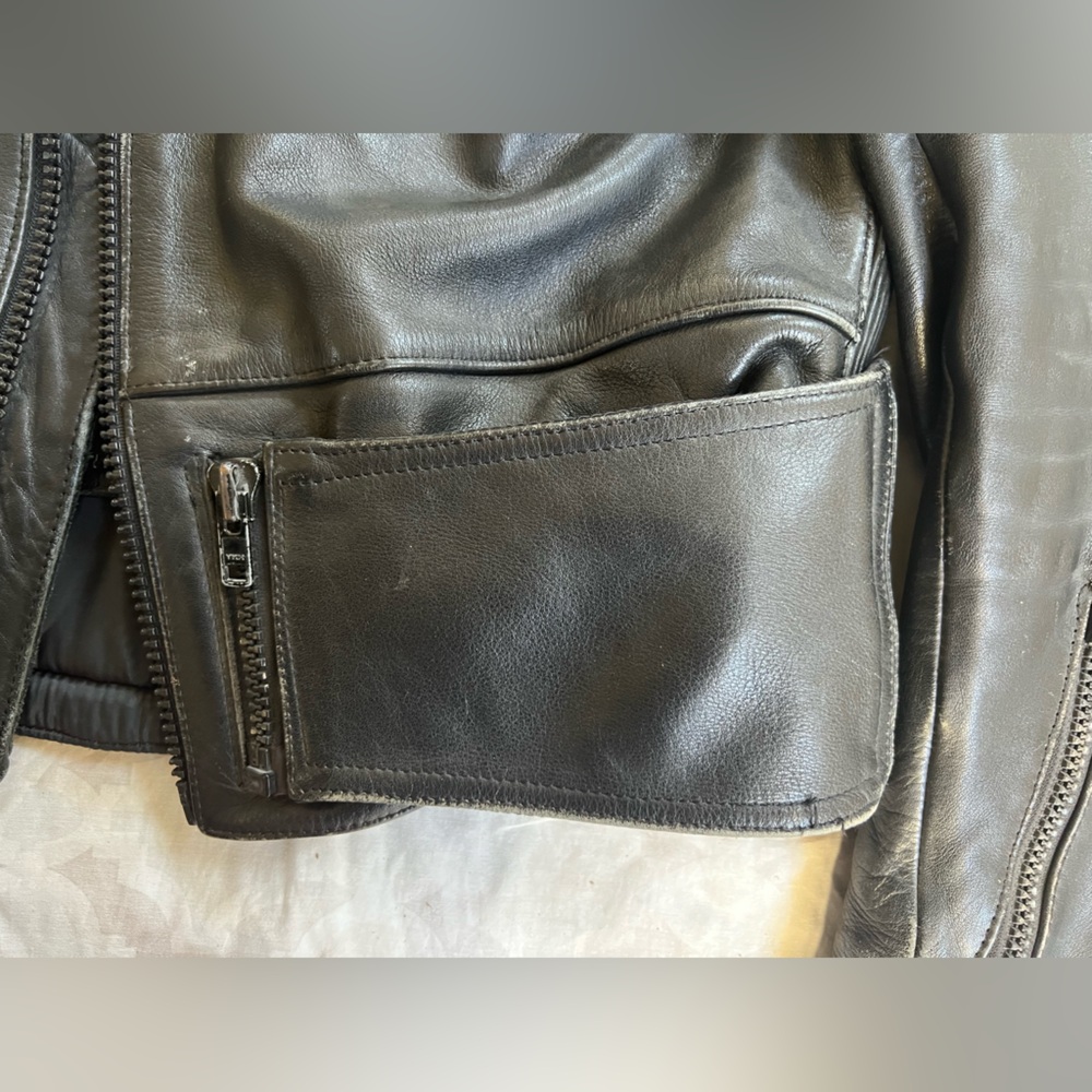 Men's Black Leather Motorcycle Jacket - Picture 4 of 16